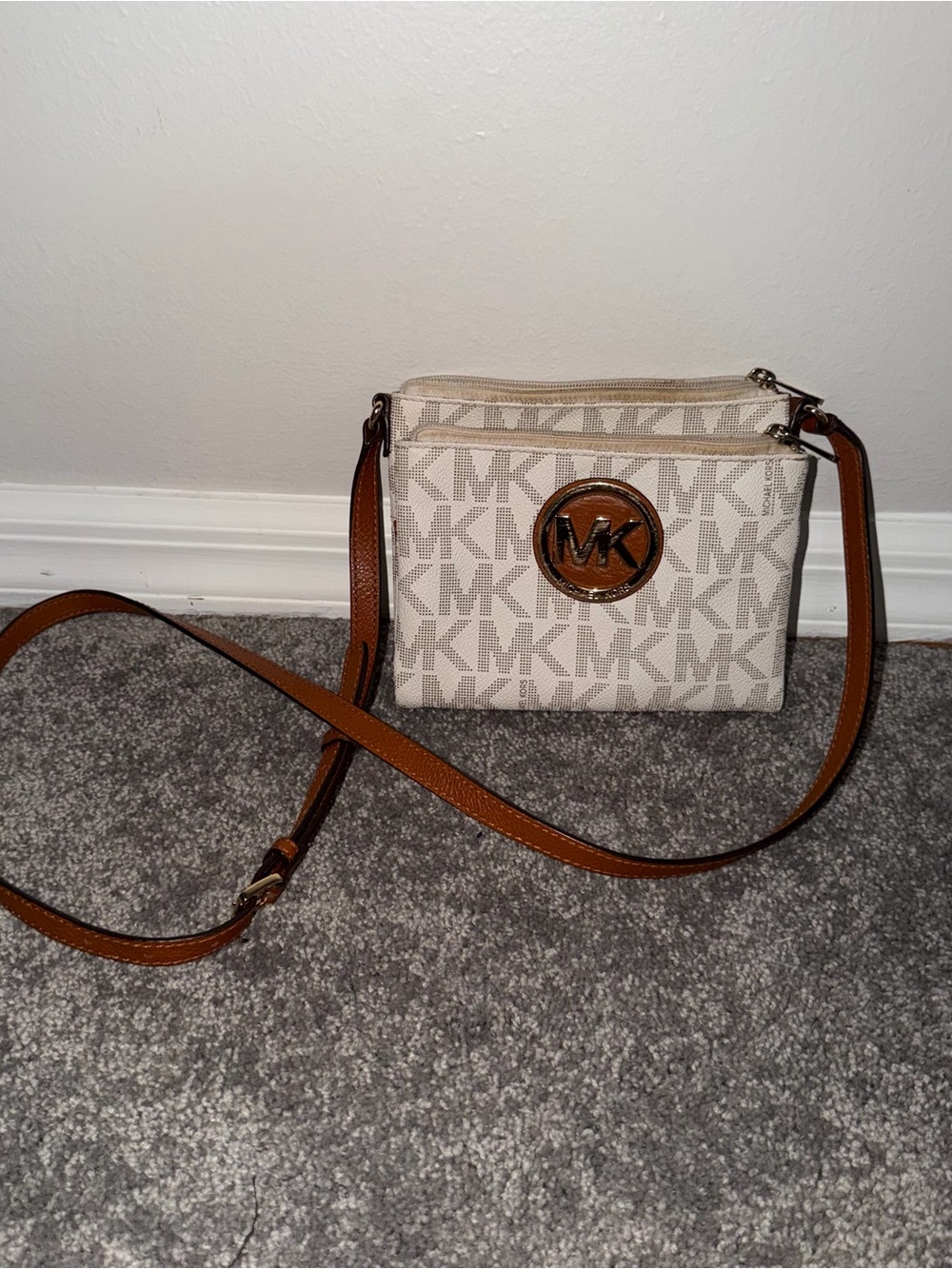Michael Kors Cream Crossbody with Brown Trim